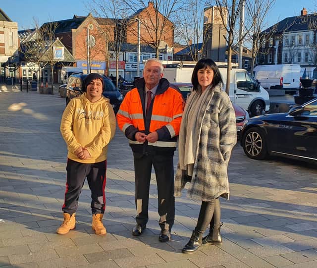 Blyth business owner Nitin Gutali, Cllr Glen Sanderson, and Sarah Beattie, who manages Cafe Ginerva in the Keel Row Shopping Centre.
