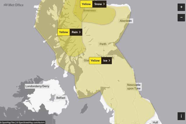 This graphic by the Met Office shows the areas covered by the initial ice warning.