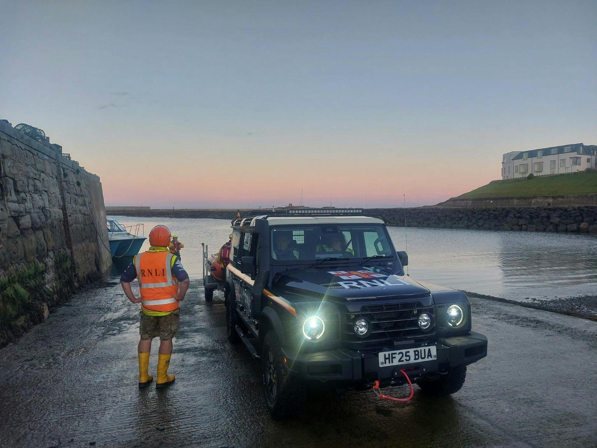 RNLI Seahouses rescue father and child cut off by tide at Budle Bay