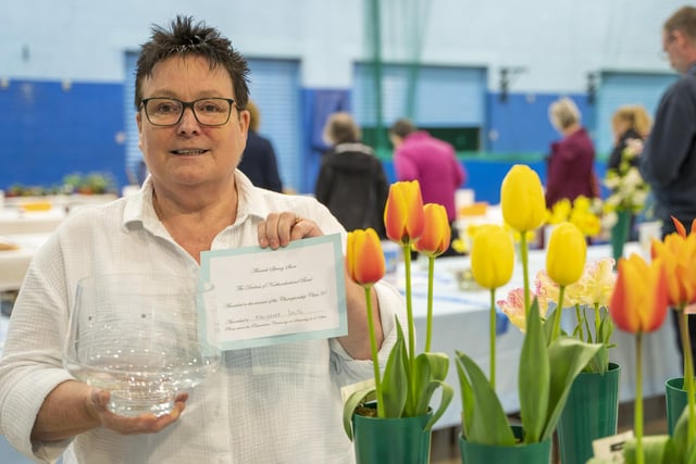 Margaret Smith’s tulips earned her the Duchess of Northumberland Bowl.