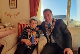 Betty Madderson had a visit from Mayor of Blyth Warren Taylor on her hundredth birthday. (Photo by Blyth Town Council)