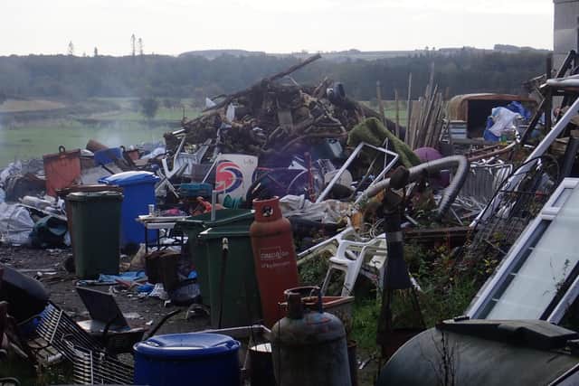 Waste illegally dumped on land at Old Swarland.