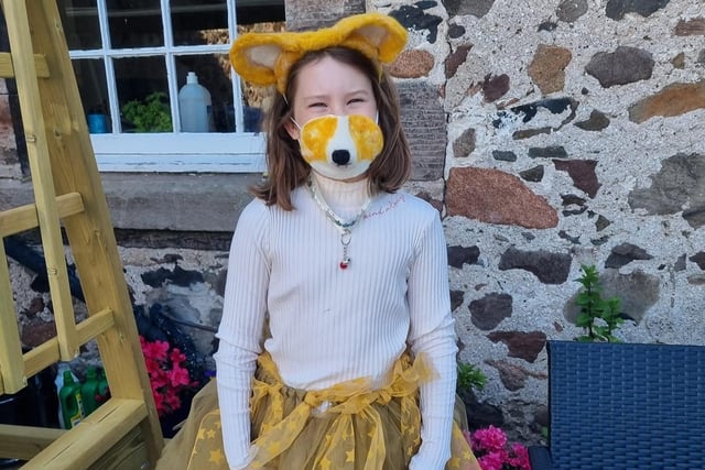 Sophie, age 10, dressed as a Corgi and celebrating the Jubilee at Glendale Middle School.