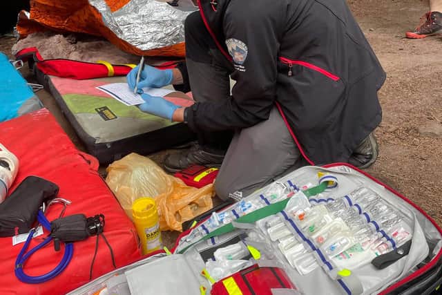 Rescue of a fallen rock climber at Kyloe in the Wood crag, north of Belford.