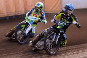 Chris Harris and Leon Flint in action at Shielfield last season - this year the pair will ride as team-mates with the Bandits.