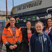 From the left, council senior waste management officer Wendy Fail, councillor John Riddle, school cook Debbie Dolby, Year 6 pupil Kate, and headteacher Joanna Ward.