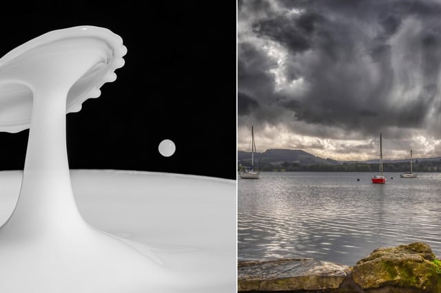 A Drop of Milk by Glyn Trueman, left, and Imminent Rain over Ambleside by Paul Appleby.
