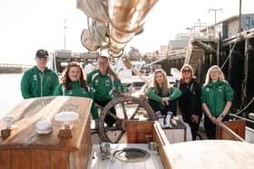 Blyth Spartans posted for a photo on the ship.
