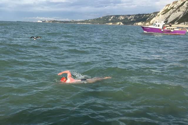 Steve Proud swimming the English Channel.