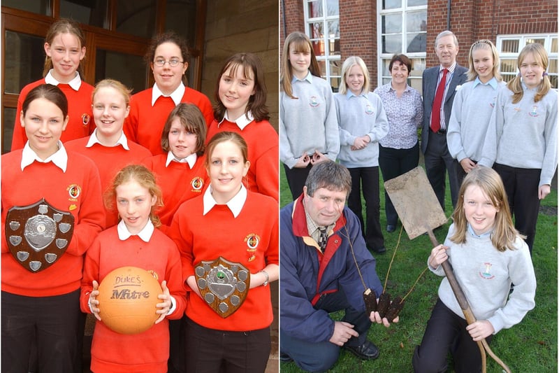 Left, the victorious netball team from the Duke's Middle School, Alnwick, in March 2004. Right, Amble Middle School pupils planting trees given to them by Alnwick District Council in November 2004.