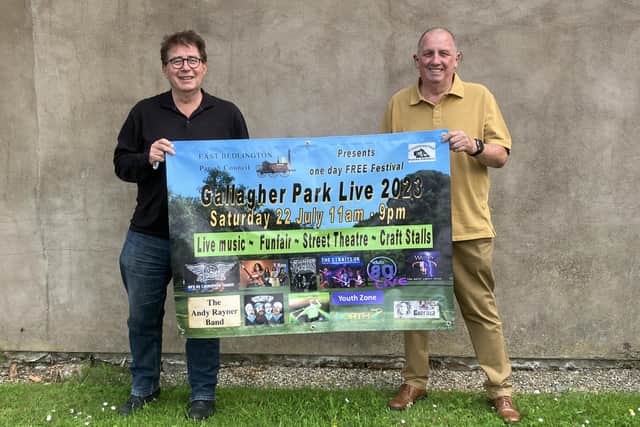 Clerk Ron Thornton and Councillor Keith Scantlebury promoting the festival. (Photo by East Bedlington Parish Council).