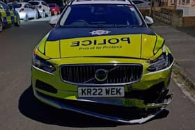 The incident resulted in £14,000 of damage to the police car. (Photo by Northumbria Police)