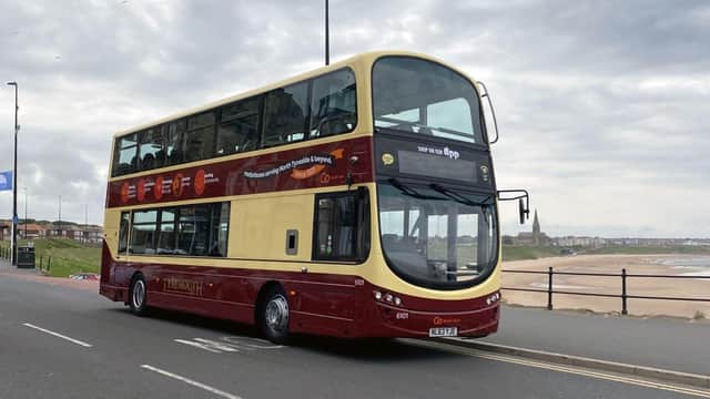 The special livery bus to mark the 100th anniversary of the first motorbus service between North Shields and Blyth.