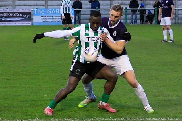 Cedric Main, who scored all four goals for Spartans in their FA Trophy win over Buxton.