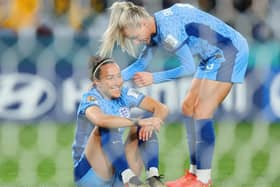 Lucy Bronze and Alex Greenwood during the semi-final against Australia. Picture: Catherine Ivill/Getty Images