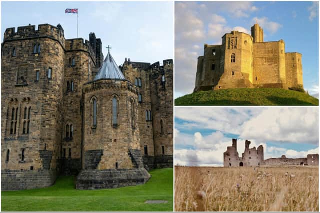 Alnwick Castle (left) ranked second, Warkworth Castle (top right) ranked eighth and Dustanburgh (bottom right) ranked ninth.