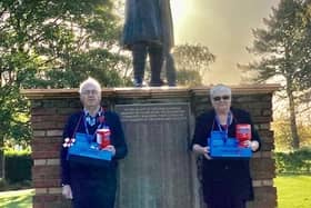 Phillip Rainger, the Ashington Poppy Appeal Organiser, and Brenda Richardson at the War Memorial in Ashington.