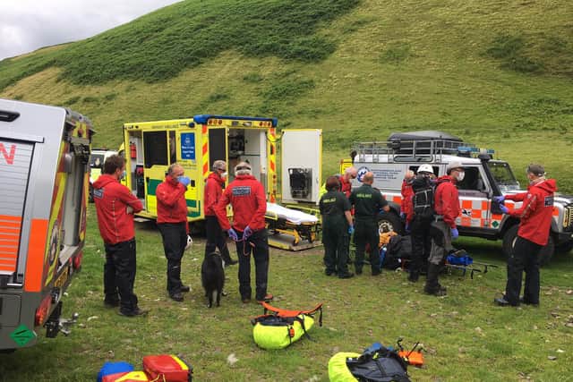 Volunteers from Northumberland National Park and North of Tyne Mountain Rescue Teams met a team from the North East Ambulance Service once they had lifted the man to there rendezvous spot.
