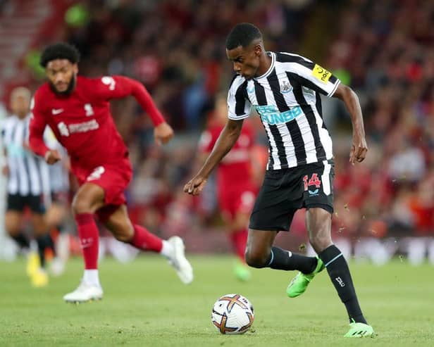 Alexander Isak scored on his Newcastle United debut against Liverpool at Anfield. (Photo by Alex Livesey/Getty Images)