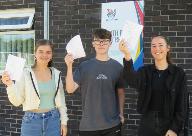 Pupils at Astley Community High School celebrate their A-Level results.