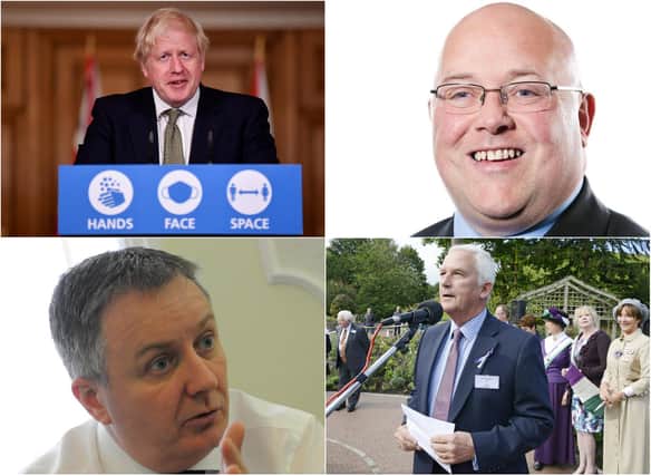 (clockwise from top left) Prime Minister Boris Johnson, Coun Graeme Miller, Coun Glen Sanderson and Coun Iain Malcolm