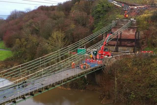 An aerial cableway transporter is being used to aid restoration work on the Union Chain Bridge.