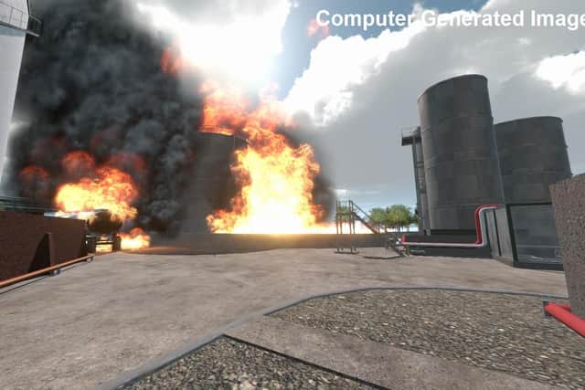 A simulated image of what a Petrochemical tanker fire can look like.