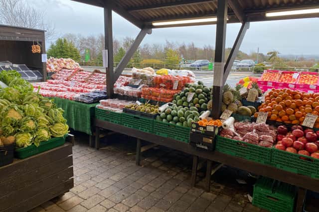 Some of the produce sold by Nature’s Finest Fruits in the front section at Heighley Gate.
