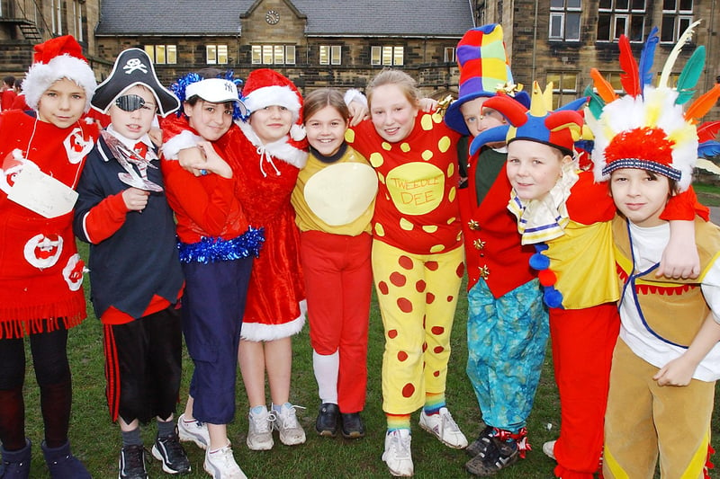 A sponsored fancy dress Christmas run held at the Duke's Middle School, Alnwick, in December 2003.