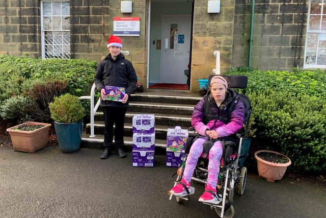 Pupils at Barndale House School in Alnwick with their selection boxes from RAF Boulmer.