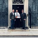 John Lamont MP and Kezz Petronelli-Stone delivering an A1 dualling petition to Downing Street.