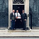 John Lamont MP and Kezz Petronelli-Stone delivering an A1 dualling petition to Downing Street.