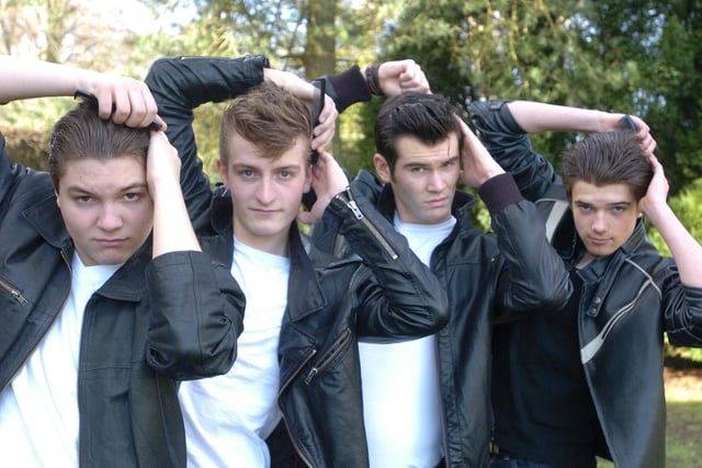 Photocall for cast of 'Grease' at Morpeth's KEVI High School in 2011. Clockwise from bottom, Matthew Dunbar, Michael Fielding, Jay Duffield and Olly Bradley.