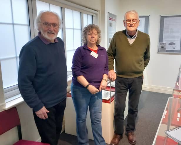Belford Museum trustees Chris Ormerod, Karon Ives and Martin McMahon in the newly refurbished rear exhibition room.