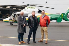 Jonathan Kelsey, Philip Gray and David Stockton at Great North Air Ambulance HQ