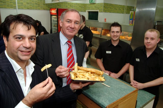 In 2009 Ashfield MP Geoff Hoon attended the relaunch of George's Tradition, fish and chip takeaway in Kirkby. Director Andrew Constantinou, left is pictured with Mr Hoon, second left, Manager Darren Woods and Assistant Manager Stephen Walker.