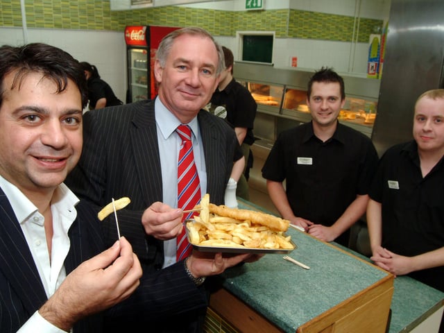 In 2009 Ashfield MP Geoff Hoon attended the relaunch of George's Tradition, fish and chip takeaway in Kirkby. Director Andrew Constantinou, left is pictured with Mr Hoon, second left, Manager Darren Woods and Assistant Manager Stephen Walker.