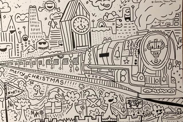 Ten-year-old Joe Whale drew this picture of the royal train taking the Duke and Duchess of Cambridge around the UK. Credit: Joe Whale / The Doodle Boy