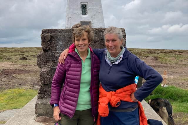 Yvonne Shell and Janet Dodds at the top of Cheviot.