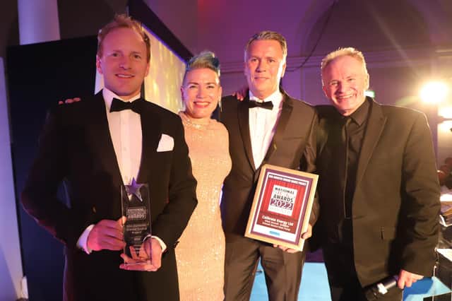 From left, Jack Smales, technical sales manager Calibrate Energy Engineering, Laura Bishop of Infinitas Design, Gary Matthews, managing director of Calibrate, and Bobby Davro, comedian and presenter.