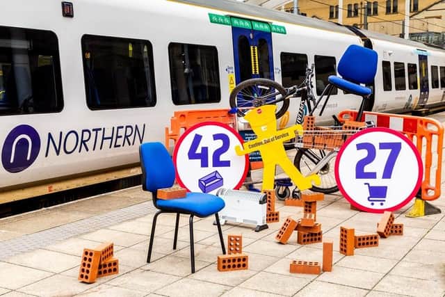 Just some of the items which have been placed on tracks used by Northern Trains. Carriages have been hit by 42 bricks, and 27 trolleys have been removed from railway lines.