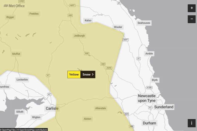 This graphic from the Met Office show the area covered by the yellow weather warning.