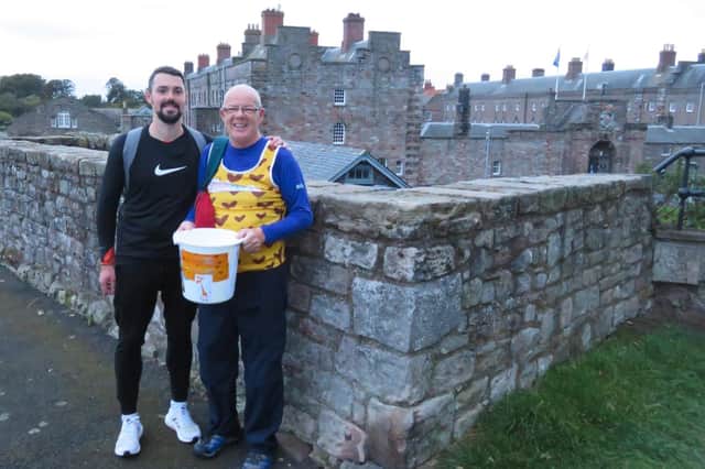 Stewart Brown and Derek Morton pictured during their 2020 marathon walk around Berwick's Elizabethan walls.