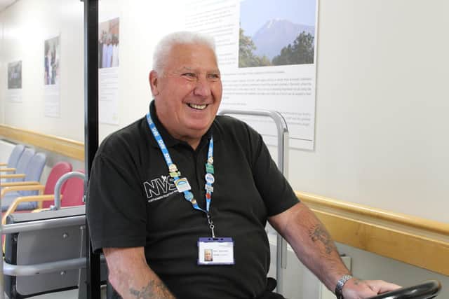 NVS meet and greeter Stan Noble has volunteered at North Tyneside General Hospital for seven years. (Photo by Northumbria Healthcare)