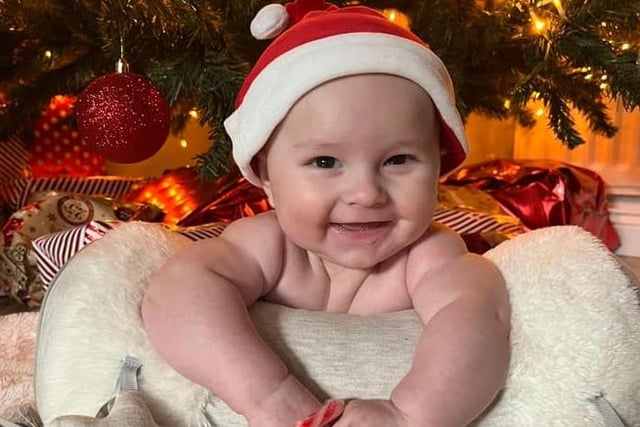 Arthur Friar, age 5 months, ready to celebrate Christmas.