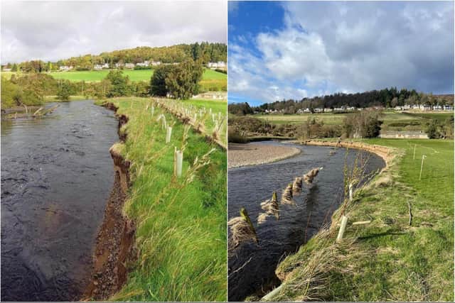 The image on the left was taken in 2019 and shows how the river has changed compared to the recent photo of the same section of the right.