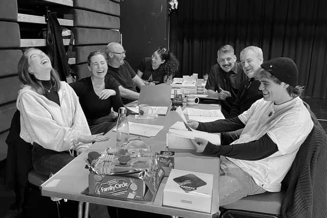 Cast members pictured during the read-through of the script for Ali Baba and the Four Tea Thieves.