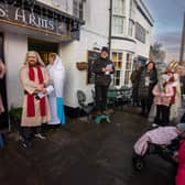 During the Norham Living Nativity, the crowd followed Mary and Joseph at various points in the village. Picture by Jim Gibson.