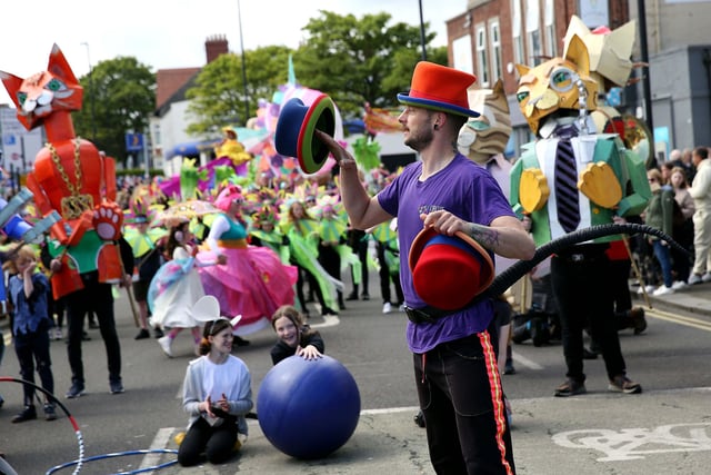 The carnival parade makes its way through Whitley Bay town centre.