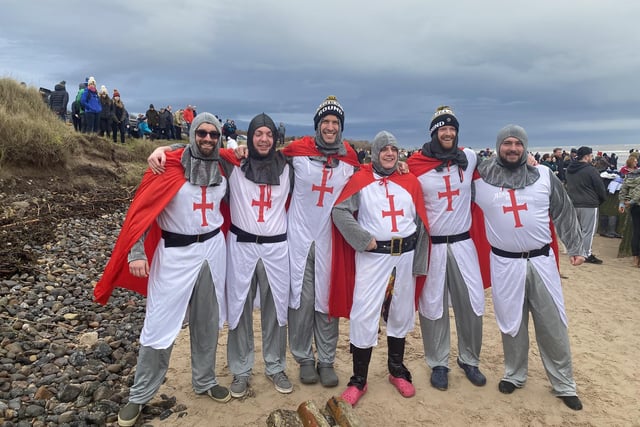 The Alnwick Round Table volunteers took part in the dip dressed as knights.